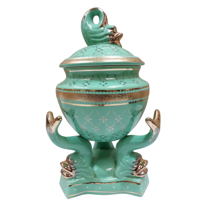 Sopera Porcelana base Peces 26 x 17 cm (Verde con dorado) 10 in